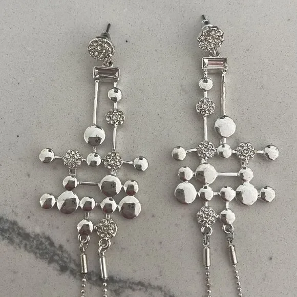 Fun long dangle geometric earrings Zara. Silver with stones - Picture 2 of 3